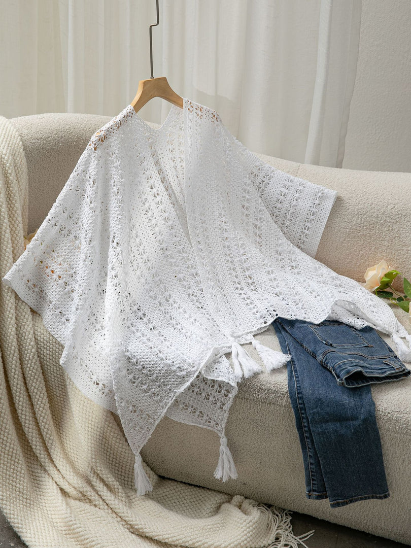 Ethnic Openwork Knit Shawl Beach Cover-Up N6C317