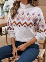 Load image into Gallery viewer, Half Turtleneck Jacquard Loose Knit Pullover Women N6G263