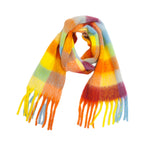 Load image into Gallery viewer, Rainbow Plaid Mohair Feel Chunky Fringe Scarf N6K247