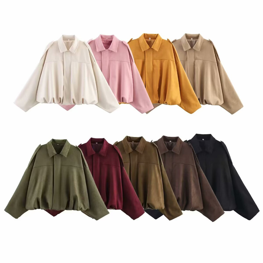Suede Touch Bomber Jacket Notch Collar N5Z242