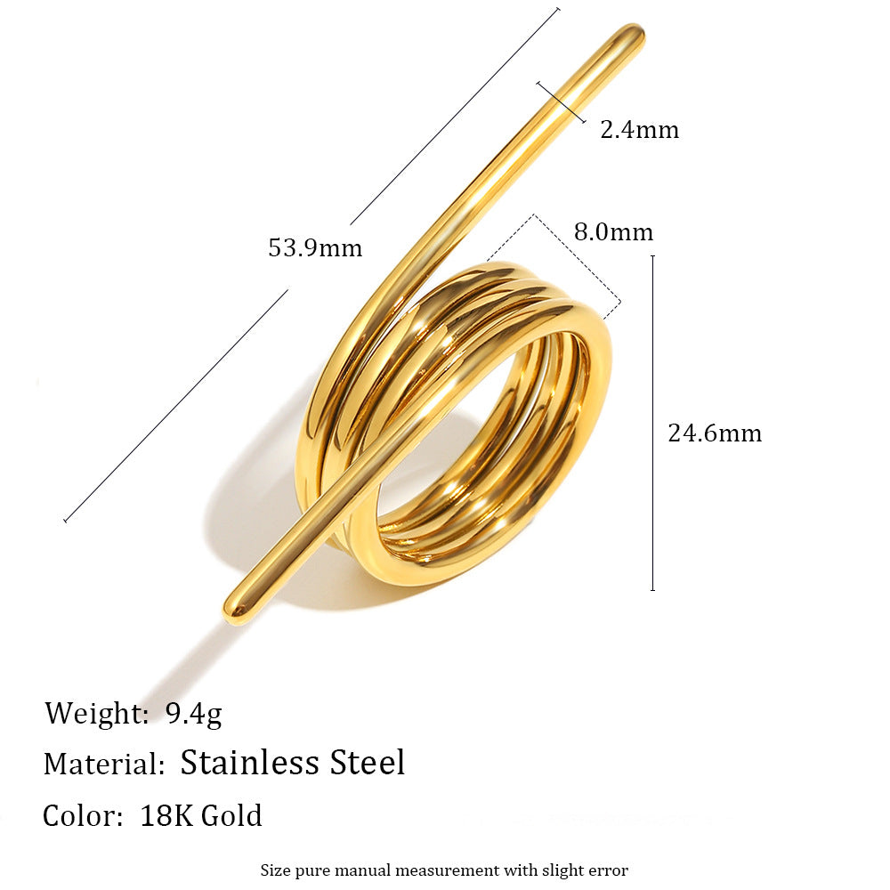 Line Design Ring Steel 18K Gold S5P022