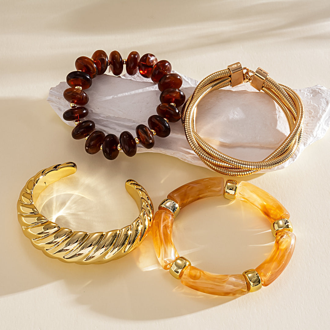 Vintage Metal Acrylic Beaded Bangle Set 4-Piece Women N6H075