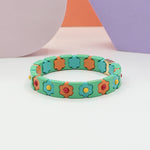 Load image into Gallery viewer, Bohemian Floral Cuff Enamel Steel Elastic DIY Plated S5P085
