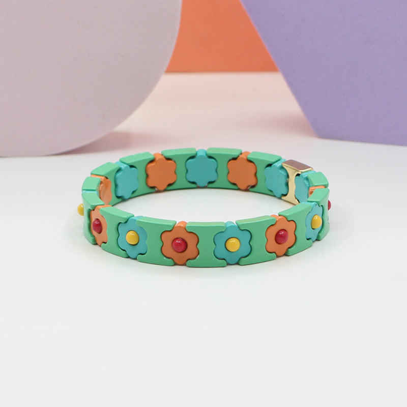 Bohemian Floral Cuff Enamel Steel Elastic DIY Plated S5P085