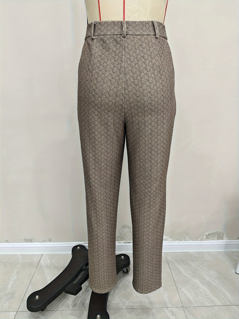 Knit Stretch Slim Straight Pants Women Khaki N6F237