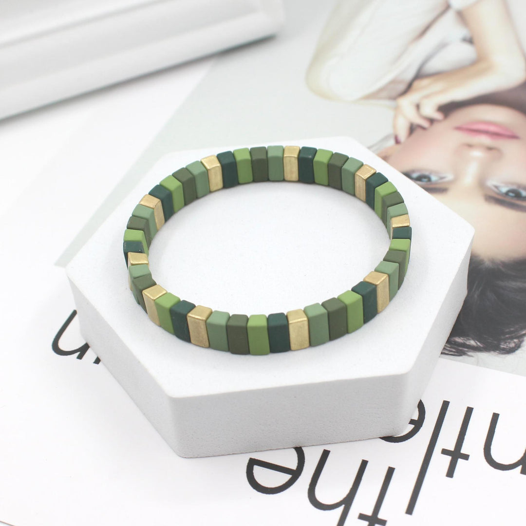Frosted Geometric Beads Bangle Stove-Enameled Alloy S5P038