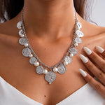 Load image into Gallery viewer, Metal Coin Rhinestone Pearl Tassel Choker Necklace N6H151