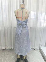 Load image into Gallery viewer, Stripe Open Back Tie Detail Slip Dress Women N6C248