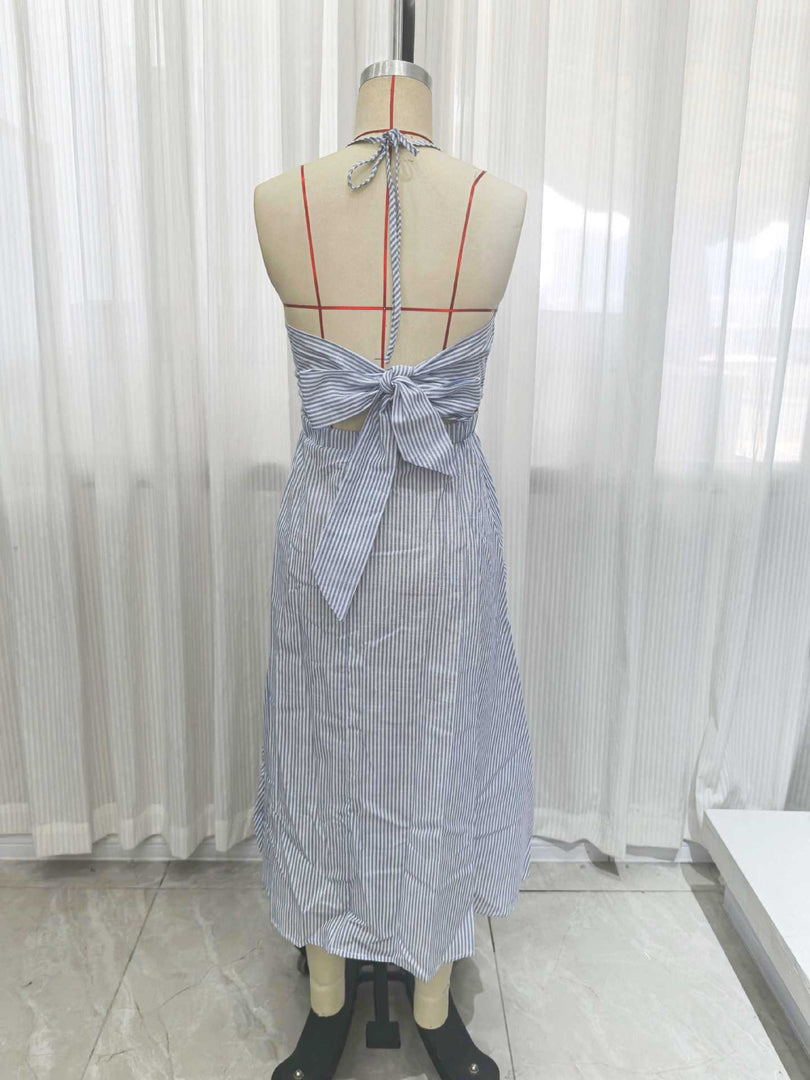 Stripe Open Back Tie Detail Slip Dress Women N6C248