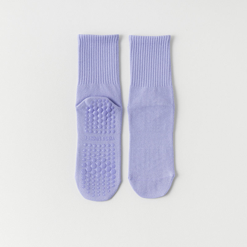 Solid Cotton Anti-Slip Yoga Socks Women Mid-Calf N6H003