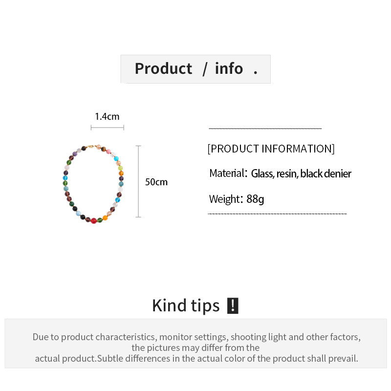 Womens Vintage Colorful Glass Beaded Necklace N6K188
