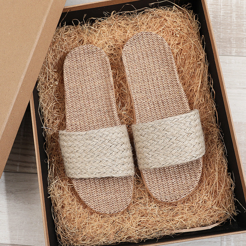 Woven Linen House Slippers Women N6C227