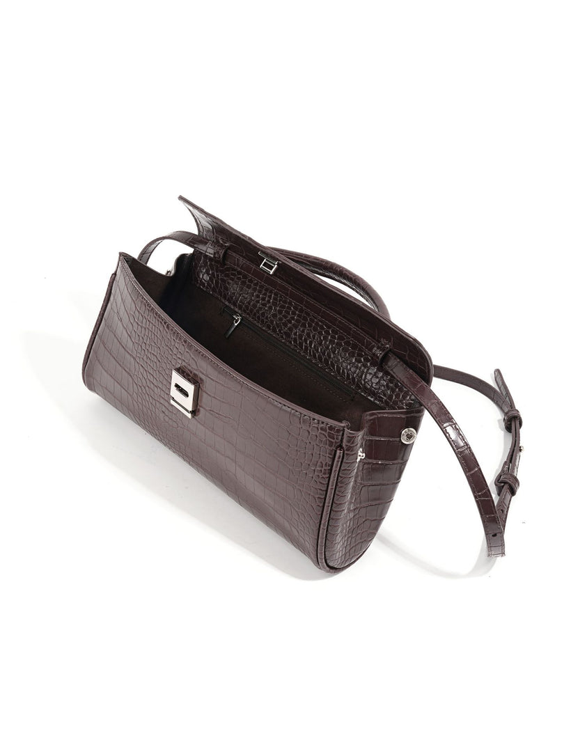 Brown Crocodile Grain Baguette Bag Women N6C033