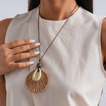 Load image into Gallery viewer, Leather Cord Wood Resin Raffia Drop Pendant Necklace N6H139