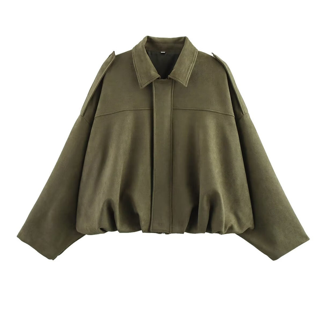 Suede Touch Bomber Jacket Notch Collar N5Z242