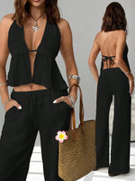 Load image into Gallery viewer, Halter Tie Back Crop Top and Pants Set Women N6D093