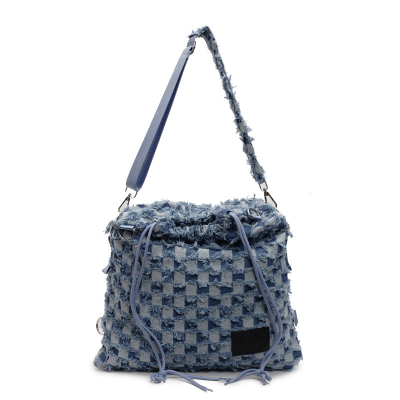 Grid Denim Convertible Backpack Multi-Position Carry  S5P295