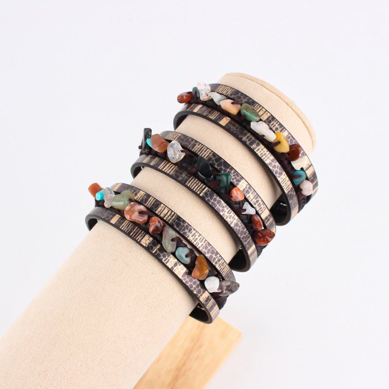 Multi-Layer Leather and Natural Stone Bracelet S5P606