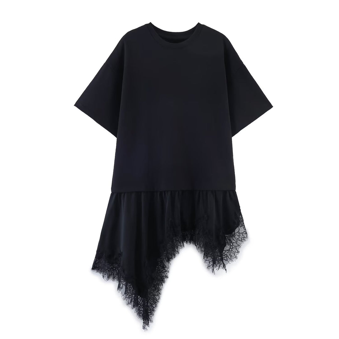 Lace Trim Relaxed Fit Short Sleeve T-shirt Women N6D130