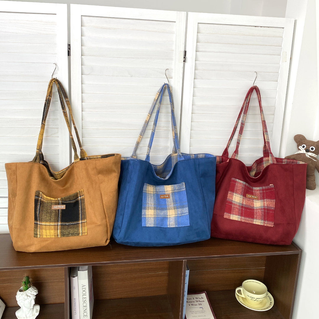 Women's Plaid Wool Tote Shoulder Bag N6J183