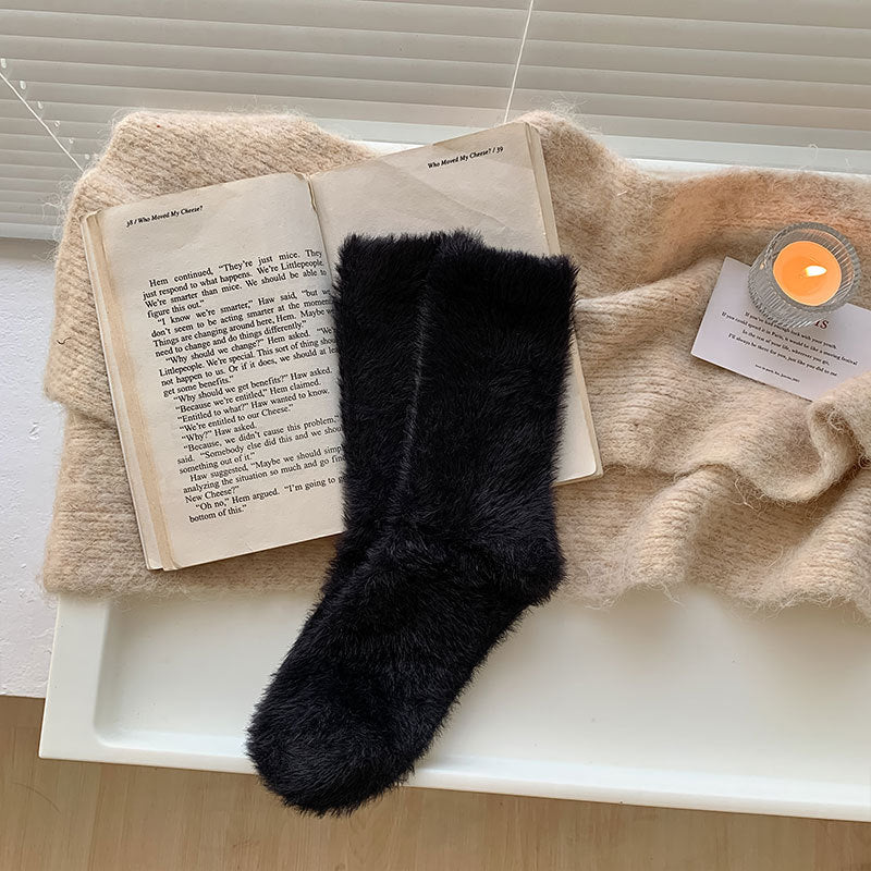 Faux Mink Fleece Mid Calf Socks Thermal Lining M5A047