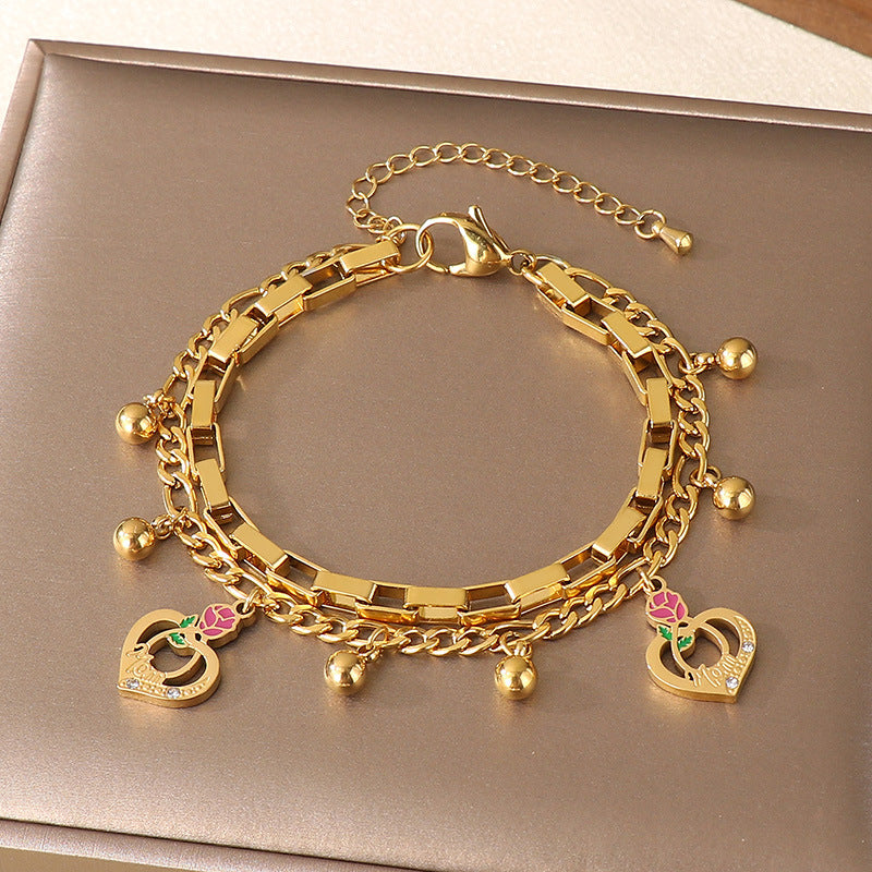 Layered Openwork Heart Bracelets Stainless Steel Women N6D524