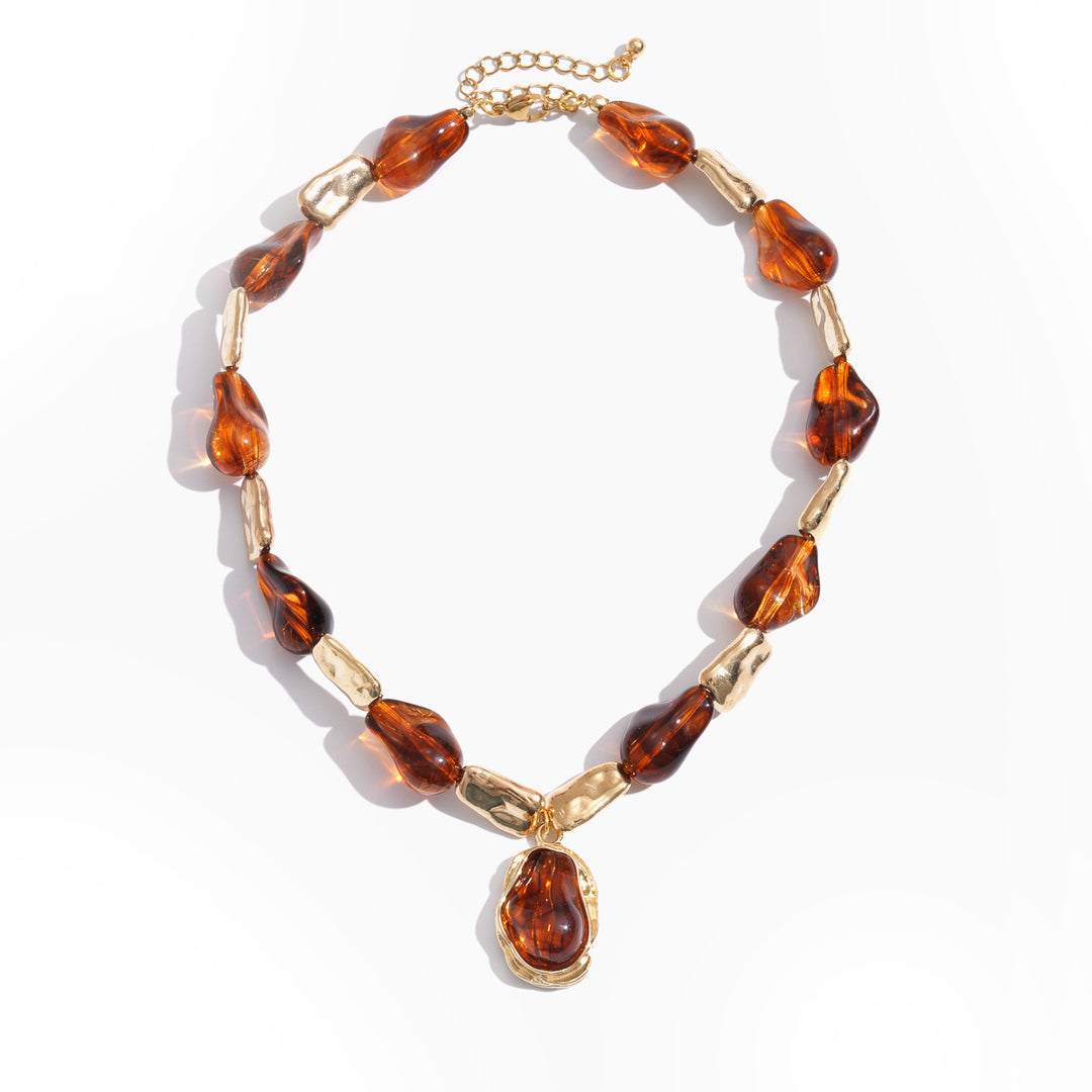 Womens Vintage Color Block Pea Beaded Acrylic Necklace N6K189
