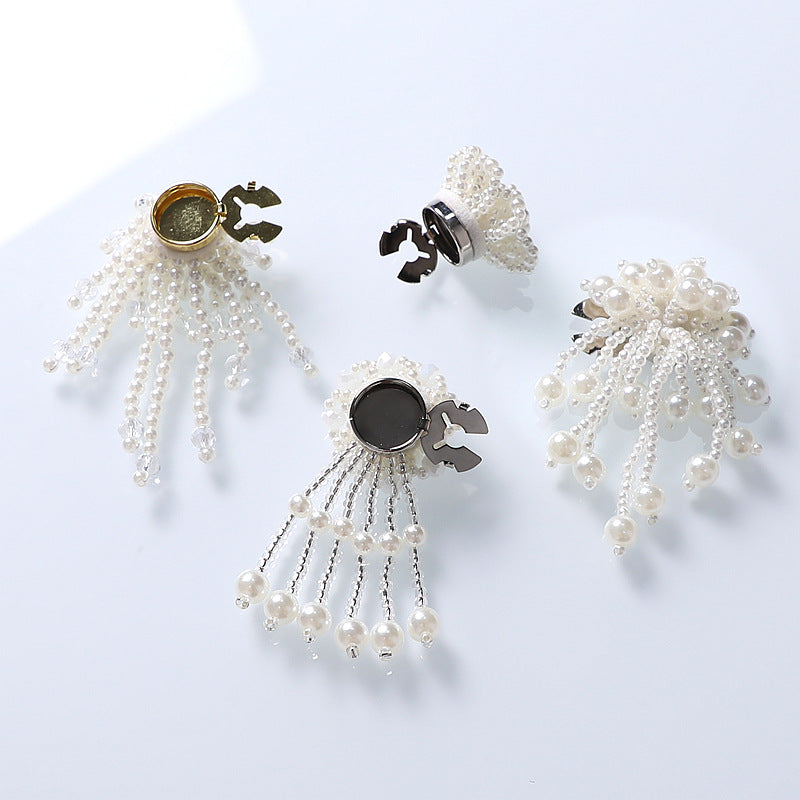 Pearl Floral Shirt Collar Clip Removable Cuff Tassel Cover N6G070