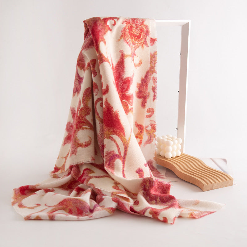 Floral Print Faux Cashmere Wrap  M5A145
