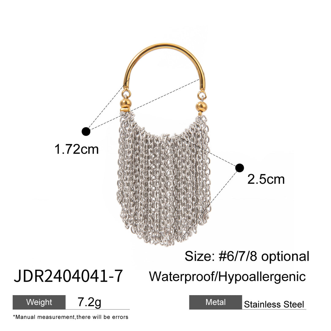Chain Tassel Ring 18K Gold Two Tone Steel Design S5P061