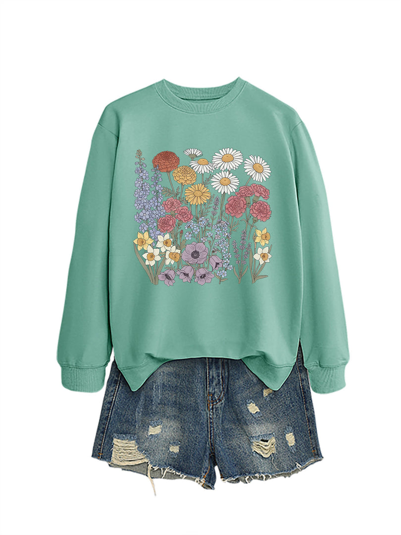 Floral Print Crewneck Sweatshirt Women Casual Loose N6H045
