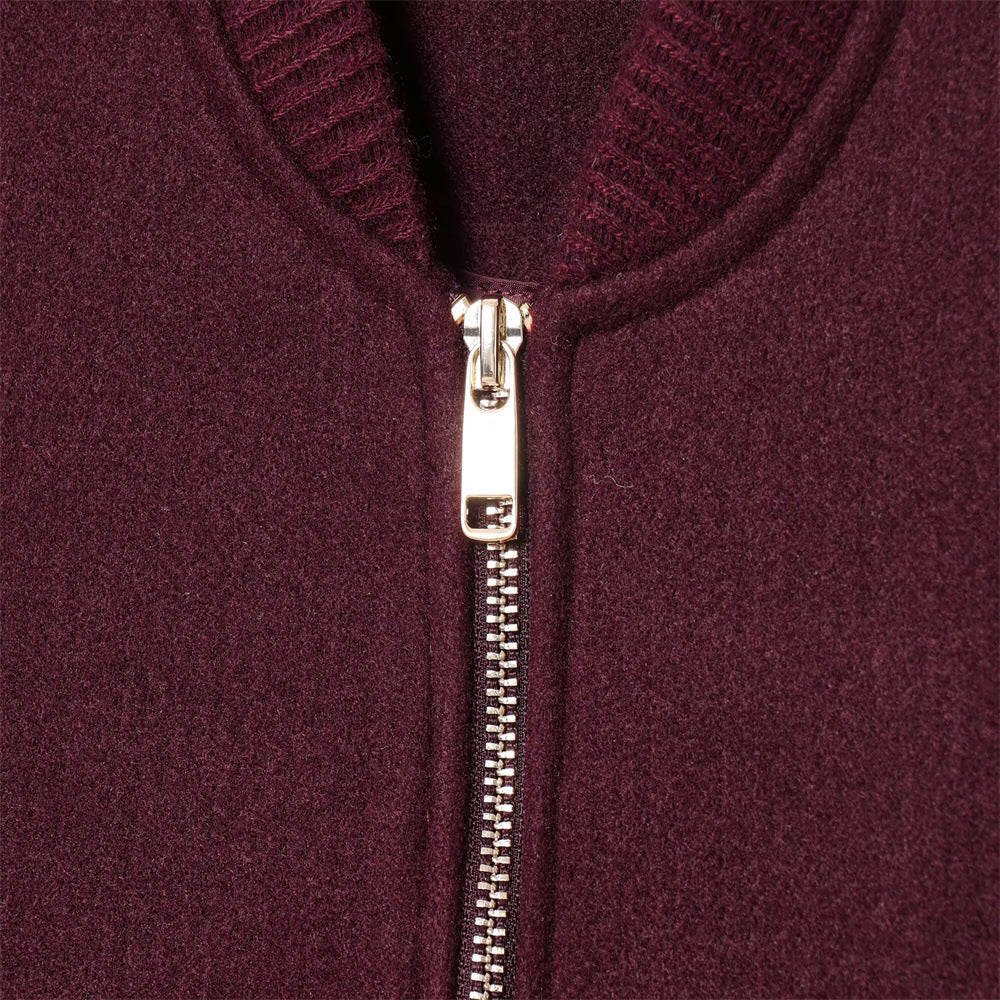 Round Neck Zip Soft Jacket Women Wine Red N5A403