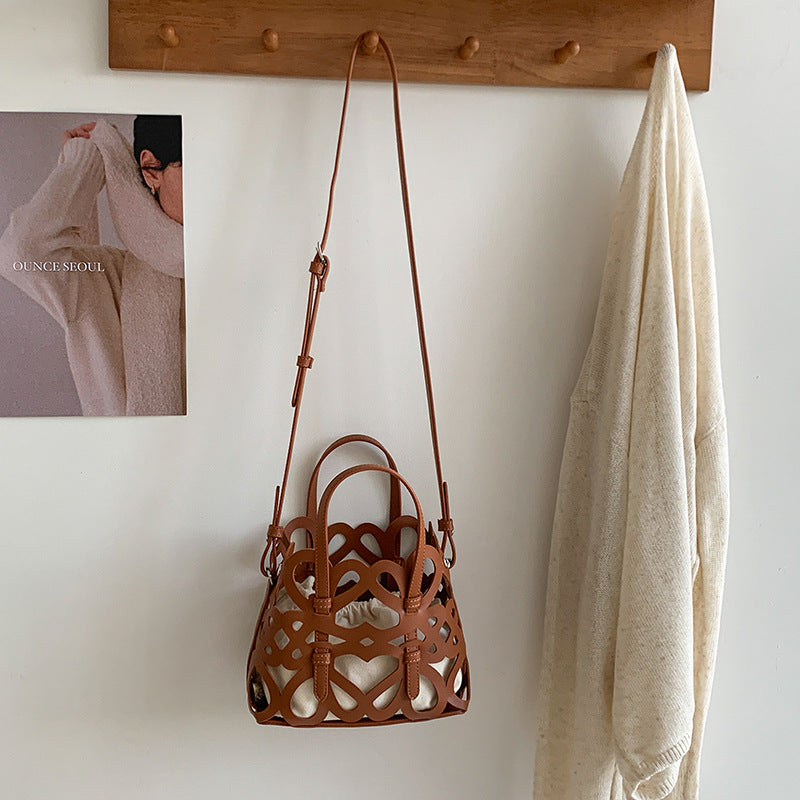 Cut Out Drawstring Bucket Bag Hollow Out PVC Cotton N6F122