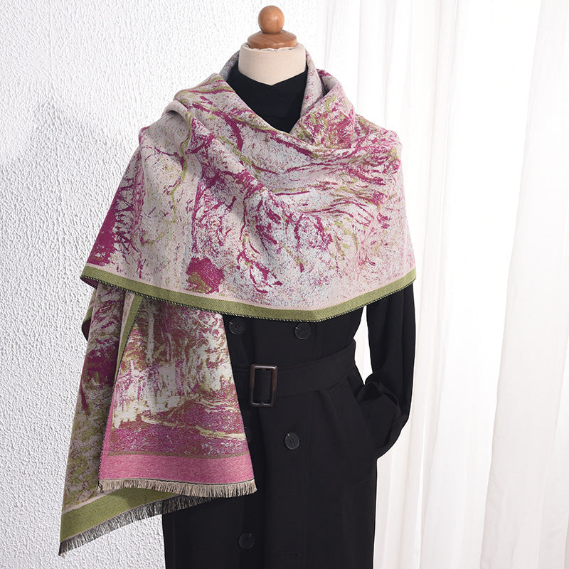Rural Landscape Tree Print Faux Cashmere Shawl  M5A244