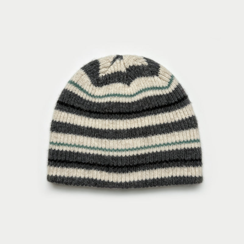 Women's Wool Knitted Striped Beanie N6J101