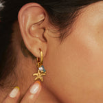 Load image into Gallery viewer, Oceanic Starfish Earrings Steel Pearl Accent S5P125