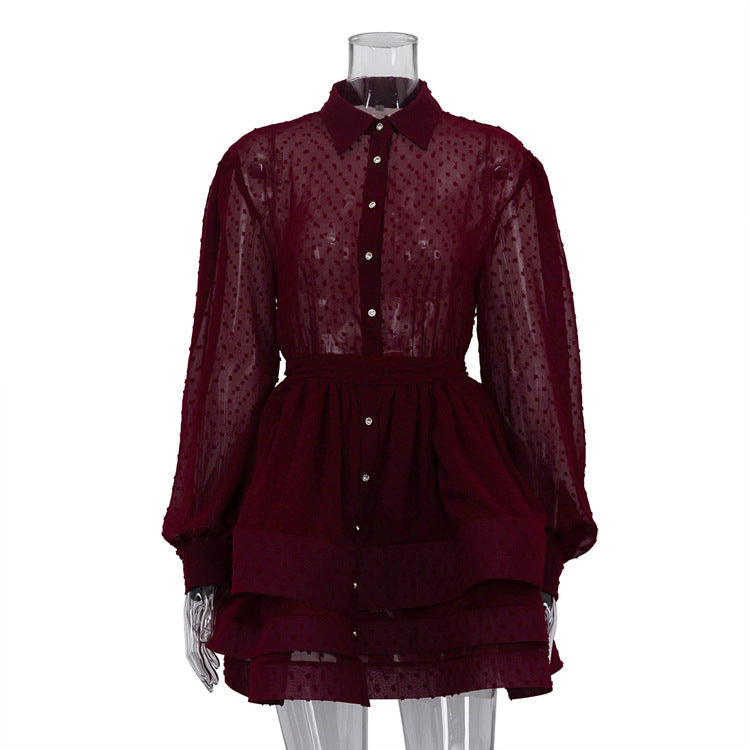 French A-line Shirt Dress Women N6C210