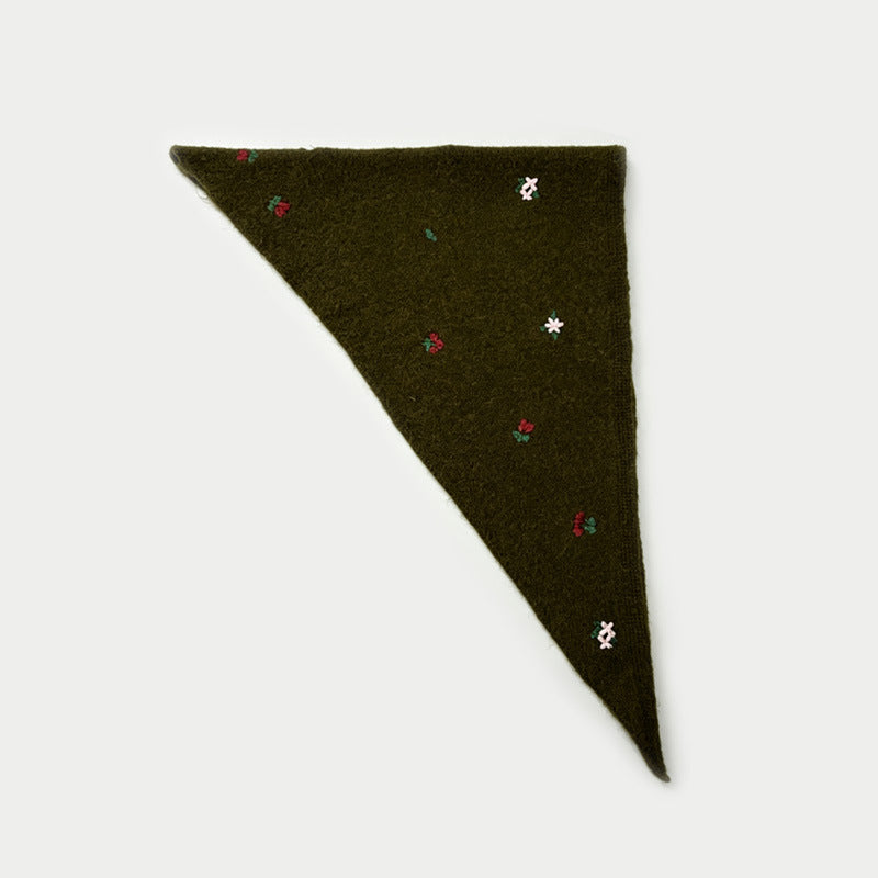 Women's Wool Blend Rose Embroidered Triangle Scarf N6J123