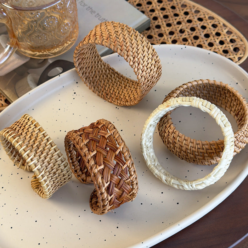 Boho Ethnic Bamboo Woven Bangle Round Niche Luxury N6F280