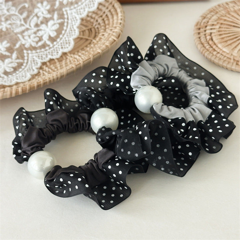Polka Dot Pearl Mini Scrunchie High Elasticity Women N6H186