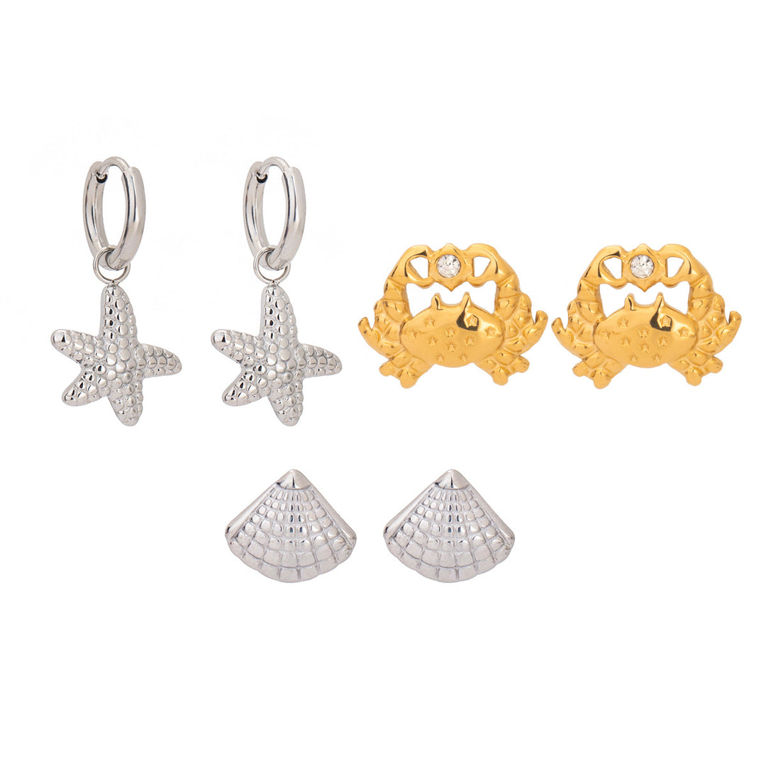 Geometric Zircon Studs Steel Gold-Plated S5P148