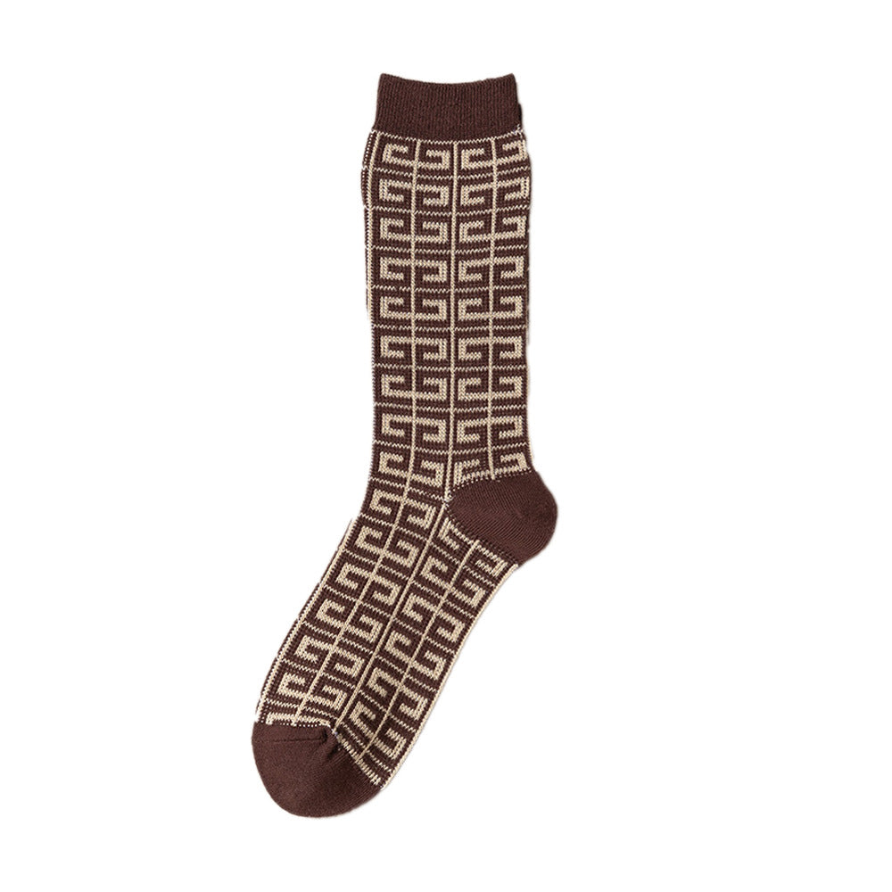 Diamond Pattern Double Knit Cotton Stackable Socks M5A031