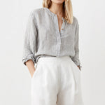 Load image into Gallery viewer, StripeCollar LinenStyle Shirt Lightweight Gray N5A153
