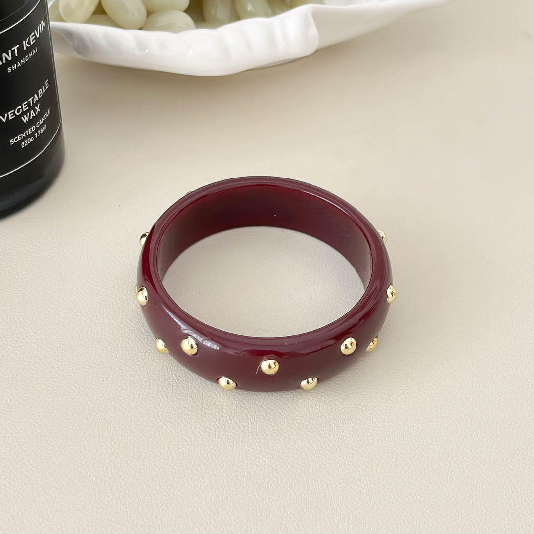 Vintage Studded Resin Bangle Wide Cuff Bracelet N6F098