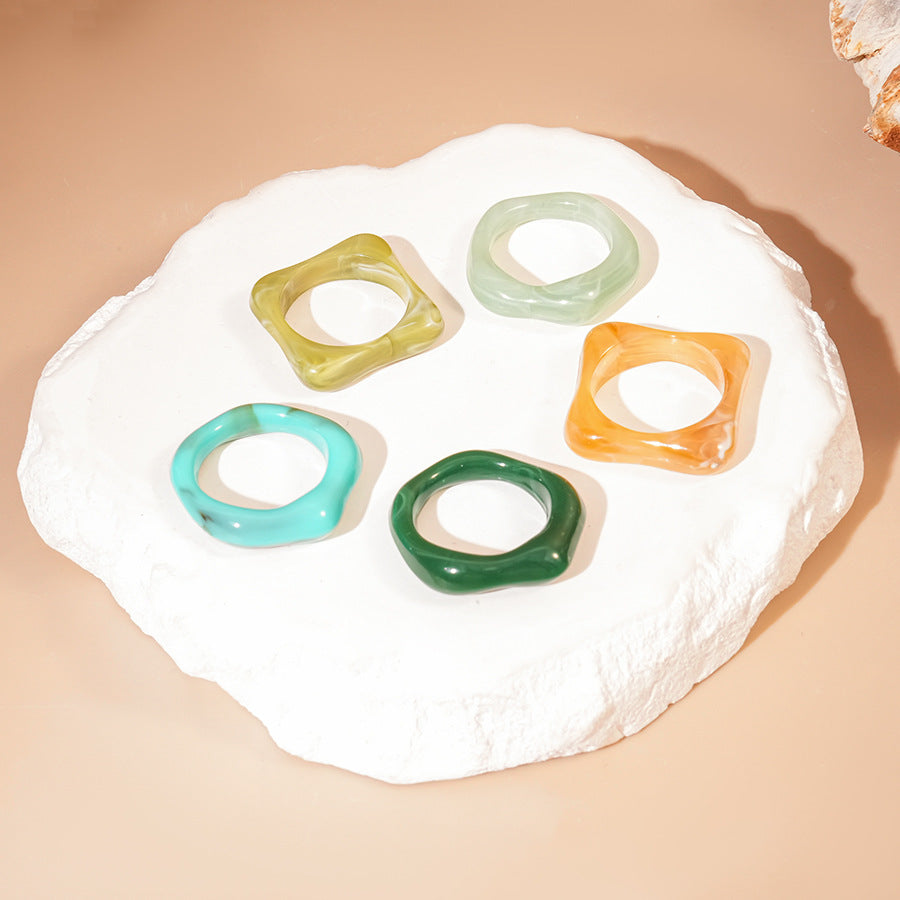 Acrylic Resin Ring Set Irregular 5 Pieces N6F076