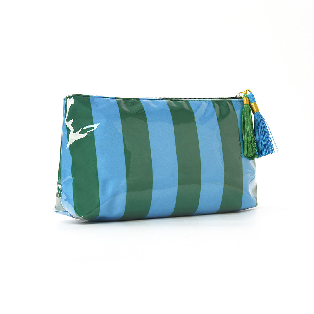 Unisex Striped PVC Tassel Cosmetic Bag N6J252