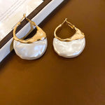 Load image into Gallery viewer, Faux Pearl Bag Shape Silver Stud Earrings Geometric N6H153