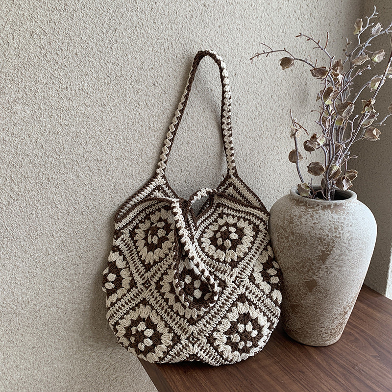 Handmade Crochet Cotton Tote Beach Bag N6A115