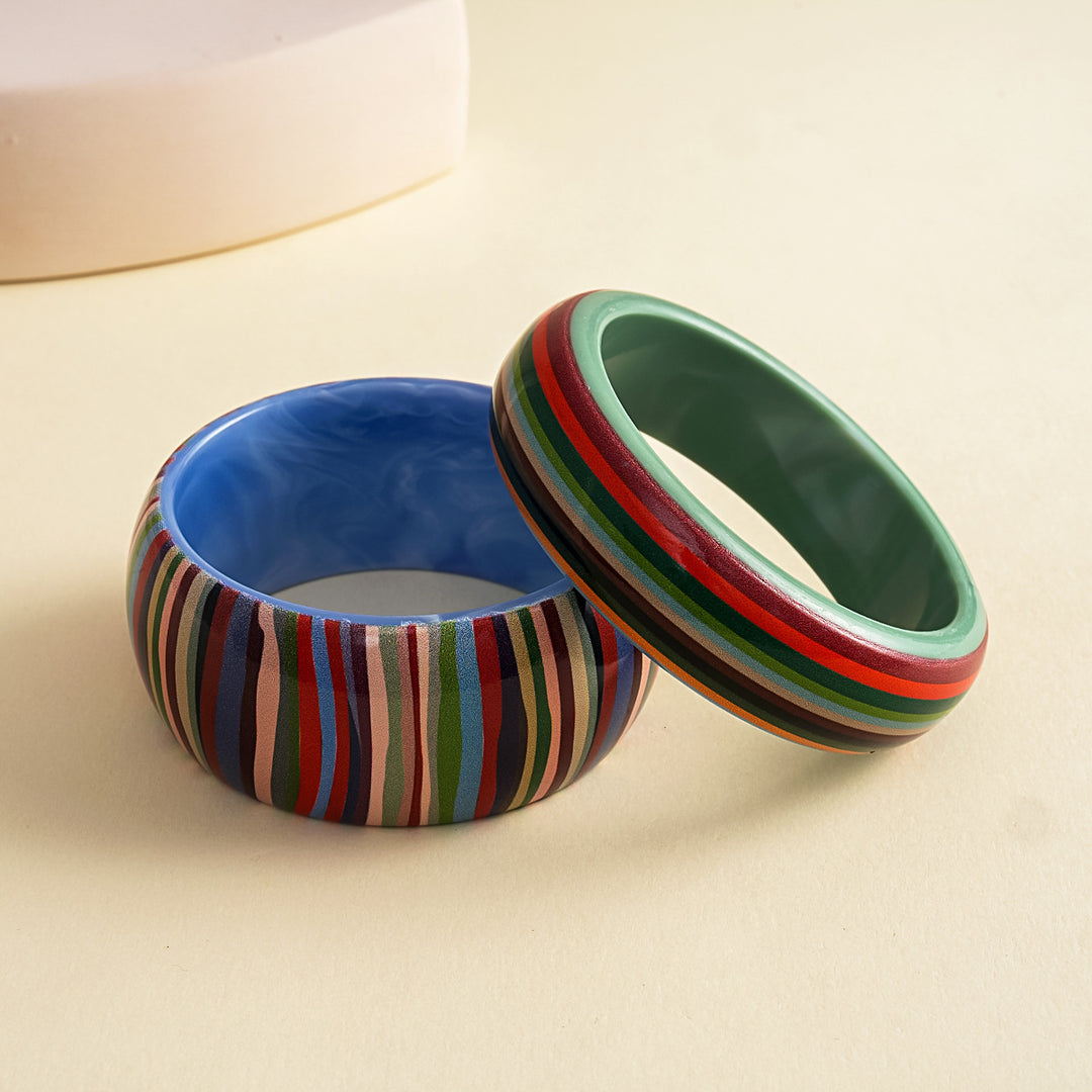Womens 2 Piece Striped Resin Bracelet Set N6K137