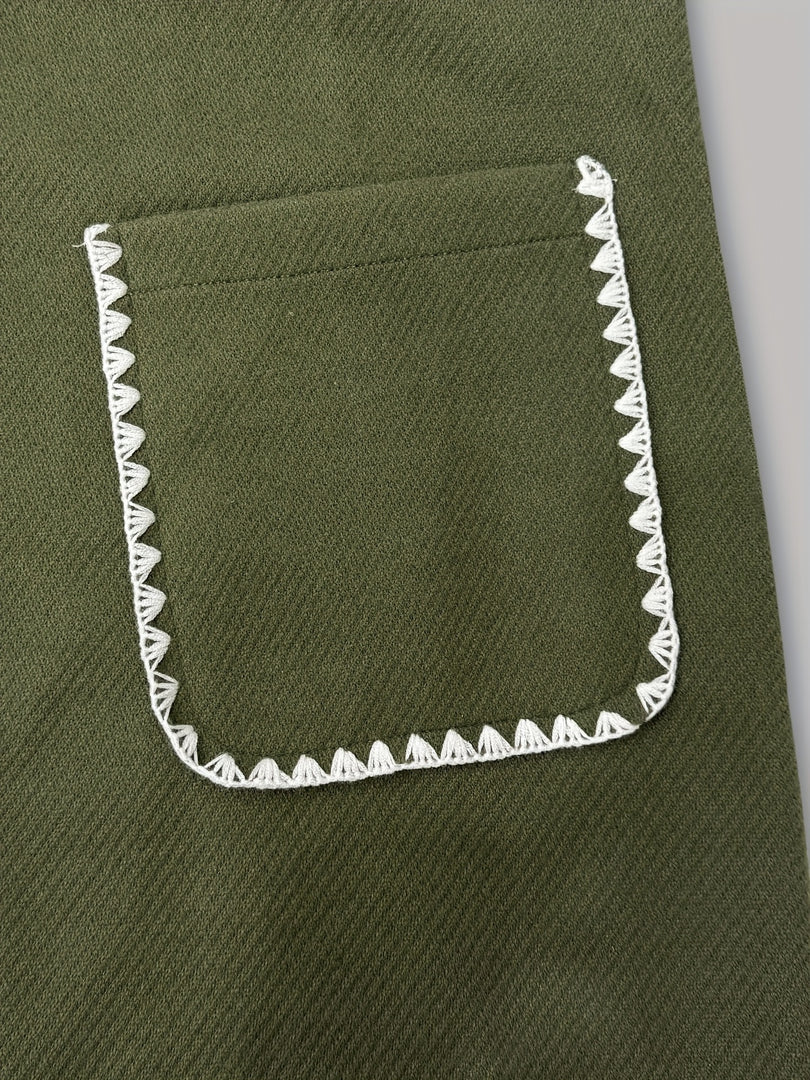 Short Contrast Trim Button Pocket Coat Women N6H042